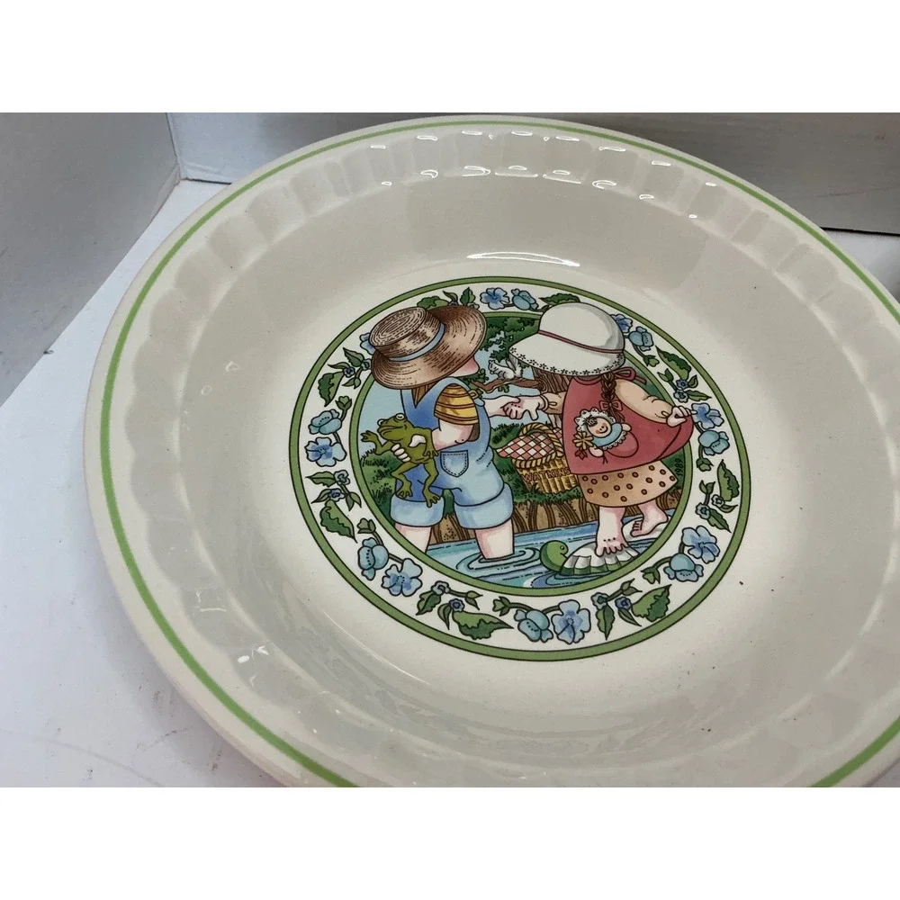 Watkins Vintage 1989 Country Kids Pie Plates Set of 2 Recipe Ceramic 10.5 Inch